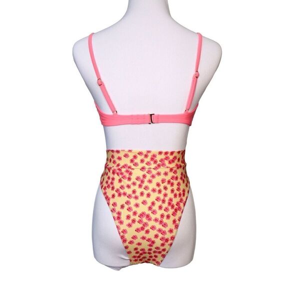 Xhilaration Pink Yellow Floral 2pc Bikini Cheeky Bottom Swimsuit sz MEDIUM - Picture 2 of 12